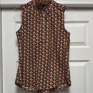Dalia Black and Brown Geometric Sleeveless Blouse